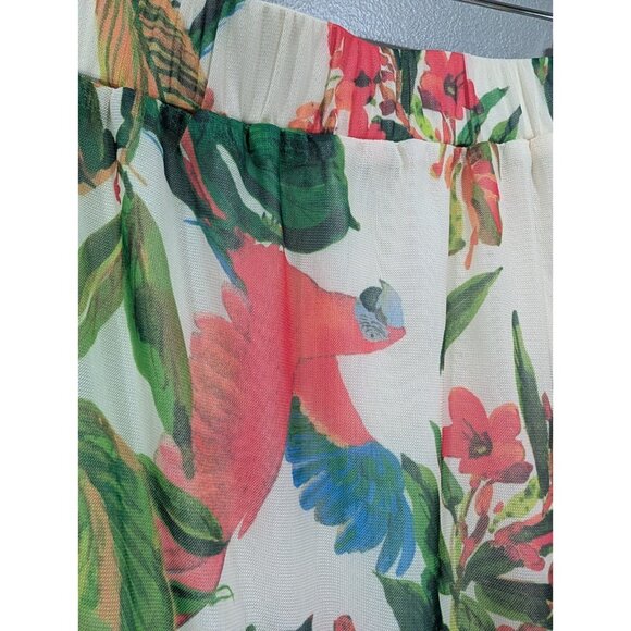 G by Guliana Printed Aria Mesh Tiered Maxi Skirt Green Tropical Parrot Sz 2X - Picture 10 of 15